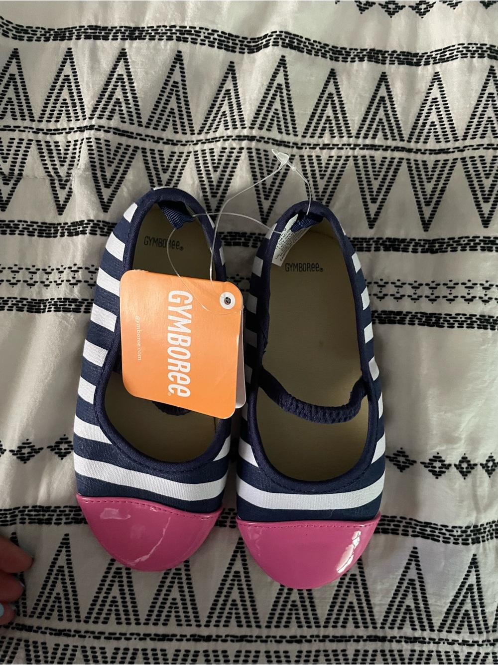 Gymboree Navy and White Stripe Mary Janes with Pink Patent Toe